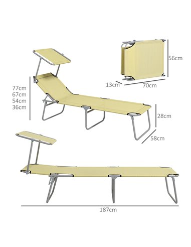 Outsunny Outdoor Foldable Sun Lounger Set of 2, 4 Level Adjustable Backrest, Reclining Chair with Angle Adjust Sun Shade Awning,