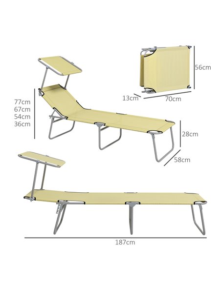 Outsunny Outdoor Foldable Sun Lounger Set of 2, 4 Level Adjustable Backrest, Reclining Chair with Angle Adjust Sun Shade Awning, - pic 52805 | FastDaddyshop