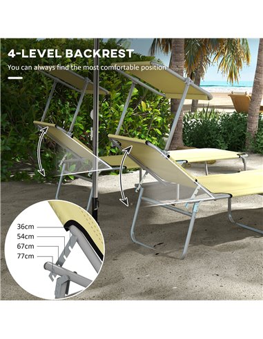 Outsunny Outdoor Foldable Sun Lounger Set of 2, 4 Level Adjustable Backrest, Reclining Chair with Angle Adjust Sun Shade Awning,