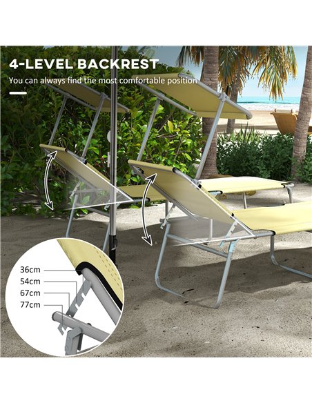 Outsunny Outdoor Foldable Sun Lounger Set of 2, 4 Level Adjustable Backrest, Reclining Chair with Angle Adjust Sun Shade Awning, - pic 52806 | FastDaddyshop