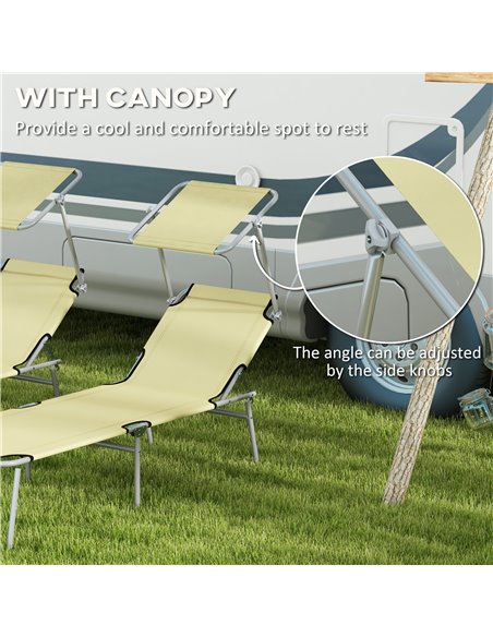 Outsunny Outdoor Foldable Sun Lounger Set of 2, 4 Level Adjustable Backrest, Reclining Chair with Angle Adjust Sun Shade Awning, - pic 52808 | FastDaddyshop
