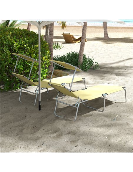 Outsunny Outdoor Foldable Sun Lounger Set of 2, 4 Level Adjustable Backrest, Reclining Chair with Angle Adjust Sun Shade Awning, - pic 52811 | FastDaddyshop