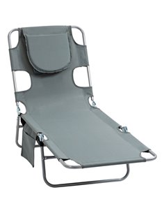 Outsunny Beach Chaise Lounge with Face Hole and Arm Slots, Grey 84B-867GY