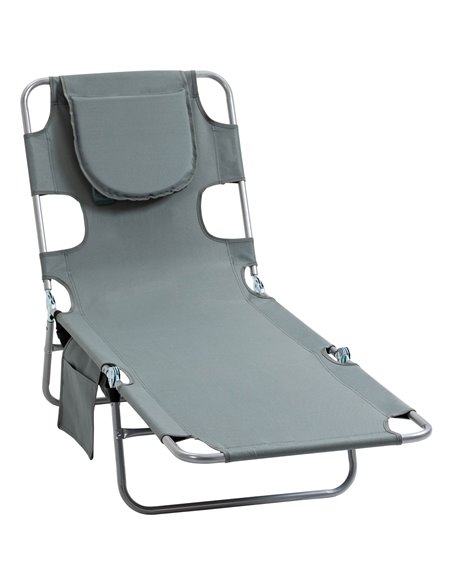 Outsunny Beach Chaise Lounge with Face Hole and Arm Slots, Grey 84B-867GY - pic 52821 | FastDaddyshop