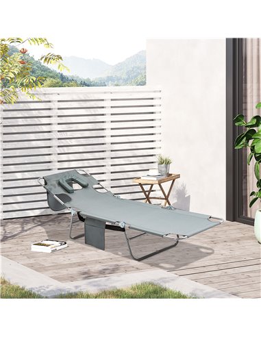 Outsunny Beach Chaise Lounge with Face Hole and Arm Slots, Grey 84B-867GY