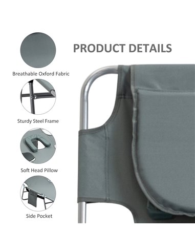 Outsunny Beach Chaise Lounge with Face Hole and Arm Slots, Portable Sun Lounger, 5-Position Reclining, Grey 84B-867GY