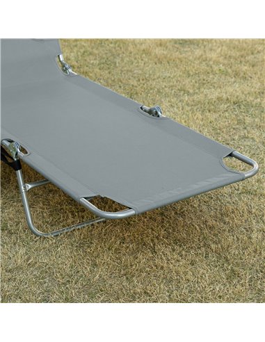Outsunny Beach Chaise Lounge with Face Hole and Arm Slots, Portable Sun Lounger, 5-Position Reclining, Grey 84B-867GY