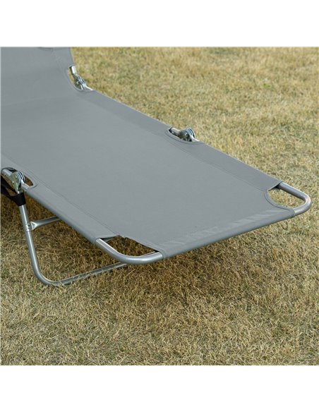 Outsunny Beach Chaise Lounge with Face Hole and Arm Slots, Portable Sun Lounger, 5-Position Reclining, Grey 84B-867GY - pic 52828 | FastDaddyshop