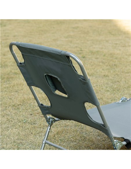 Outsunny Beach Chaise Lounge with Face Hole and Arm Slots, Portable Sun Lounger, 5-Position Reclining, Grey 84B-867GY - pic 52829 | FastDaddyshop