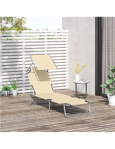 Outsunny Sun Lounger with Reclining Back, Folding Design & Sun Shade, Ideal for Garden & Beach, Beige 84B-001BG