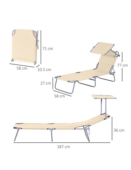 Outsunny Sun Lounger with Reclining Back, Folding Design & Sun Shade, Ideal for Garden & Beach, Beige 84B-001BG - pic 52832 | FastDaddyshop
