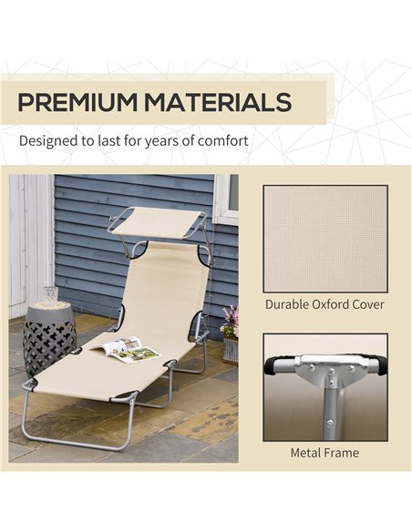 Outsunny Sun Lounger with Reclining Back, Folding Design & Sun Shade, Ideal for Garden & Beach, Beige 84B-001BG - pic 52836 | FastDaddyshop