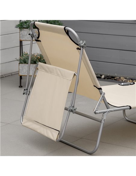 Outsunny Sun Lounger with Reclining Back, Folding Design & Sun Shade, Ideal for Garden & Beach, Beige 84B-001BG - pic 52837 | FastDaddyshop
