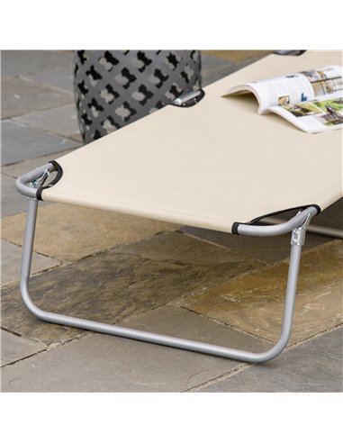 Outsunny Sun Lounger with Reclining Back, Folding Design & Sun Shade, Ideal for Garden & Beach, Beige 84B-001BG