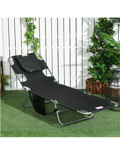 Outsunny Beach Chaise Lounge, Foldable Sun Lounger, Black 84B-867V70BK 2