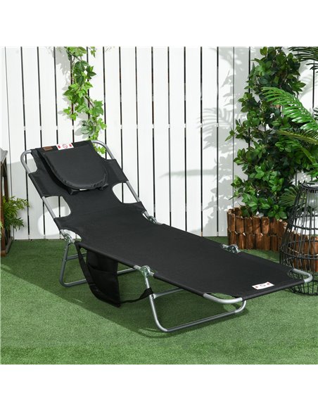 Outsunny Beach Chaise Lounge, Foldable Sun Lounger with Reading Hole, Adjustable Backrest & Side Pocket, Black 84B-867V70BK - pic 52840 | FastDaddyshop
