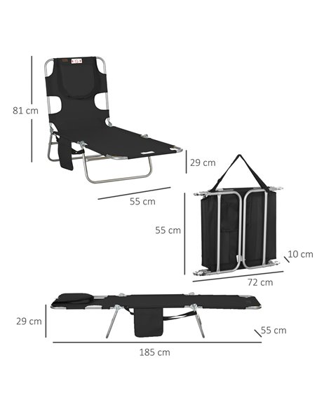 Outsunny Beach Chaise Lounge, Foldable Sun Lounger with Reading Hole, Adjustable Backrest & Side Pocket, Black 84B-867V70BK - pic 52841 | FastDaddyshop