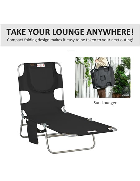 Outsunny Beach Chaise Lounge, Foldable Sun Lounger with Reading Hole, Adjustable Backrest & Side Pocket, Black 84B-867V70BK - pic 52843 | FastDaddyshop