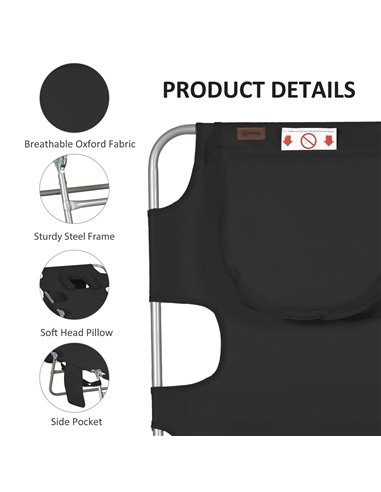 Outsunny Beach Chaise Lounge, Foldable Sun Lounger with Reading Hole, Adjustable Backrest & Side Pocket, Black 84B-867V70BK