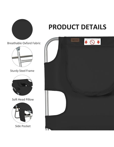 Outsunny Beach Chaise Lounge, Foldable Sun Lounger with Reading Hole, Adjustable Backrest & Side Pocket, Black 84B-867V70BK - pic 52844 | FastDaddyshop