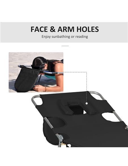 Outsunny Beach Chaise Lounge, Foldable Sun Lounger with Reading Hole, Adjustable Backrest & Side Pocket, Black 84B-867V70BK - pic 52845 | FastDaddyshop