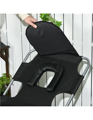 Outsunny Beach Chaise Lounge, Foldable Sun Lounger with Reading Hole, Adjustable Backrest & Side Pocket, Black 84B-867V70BK