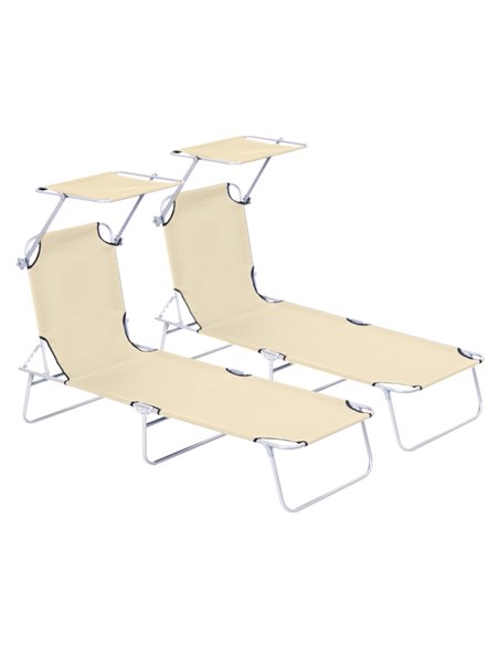 Outsunny Outdoor Recliner Set, 2 Foldable Sun Loungers with Canopy, Adjustable Backrest for Patio Comfort 84B-P085 - pic 52848 | FastDaddyshop