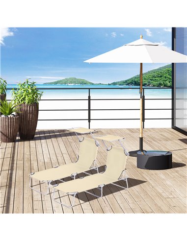 Outsunny Outdoor Recliner Set, 2 Foldable Sun Loungers with Canopy, Adjustable Backrest for Patio Comfort 84B-P085