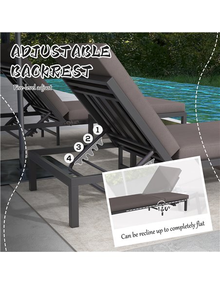 Outsunny 3 Pieces Garden Sun Loungers Set with Cushion, 5-level Adjustable Outdoor Recliner Bed Set w/ Glass Top Table, 2-In-1 D - pic 52869 | FastDaddyshop