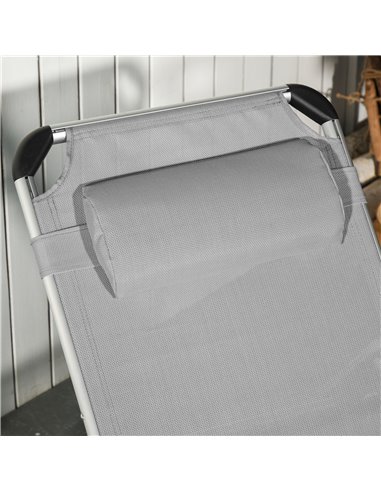 Outsunny Reclining Sun Lounger, Foldable Lounge Chair, Camping Bed Cot, 4-Level Back, Aluminium Frame, Pillow, Grey 84B-592V70LG