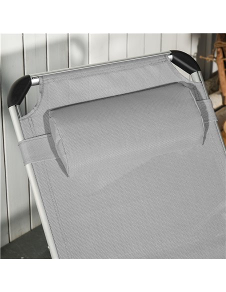 Outsunny Reclining Sun Lounger, Foldable Lounge Chair, Camping Bed Cot, 4-Level Back, Aluminium Frame, Pillow, Grey 84B-592V70LG - pic 52890 | FastDaddyshop