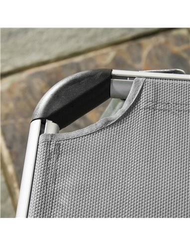 Outsunny Reclining Sun Lounger, Foldable Lounge Chair, Camping Bed Cot, 4-Level Back, Aluminium Frame, Pillow, Grey 84B-592V70LG