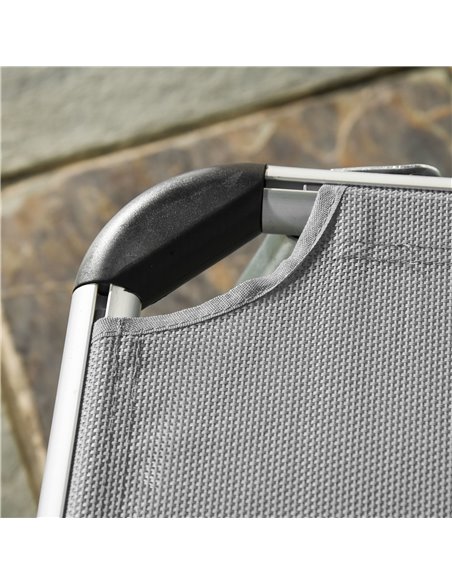 Outsunny Reclining Sun Lounger, Foldable Lounge Chair, Camping Bed Cot, 4-Level Back, Aluminium Frame, Pillow, Grey 84B-592V70LG - pic 52891 | FastDaddyshop