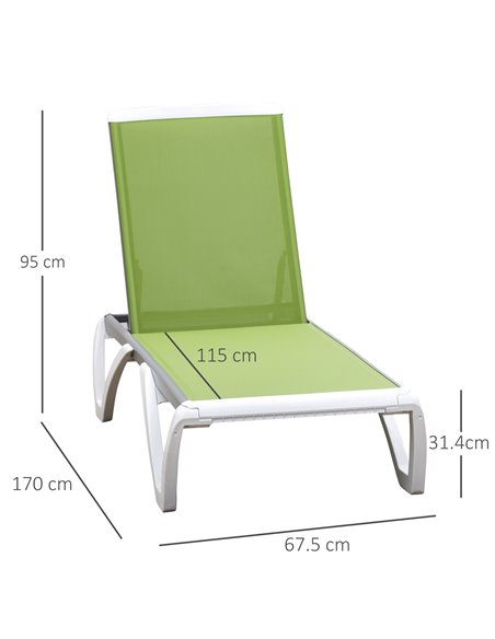 Outsunny Portable Chaise Lounge, Outdoor Sun Lounger with Adjustable Back, Texteline, Green 84B-595GN - pic 52895 | FastDaddyshop