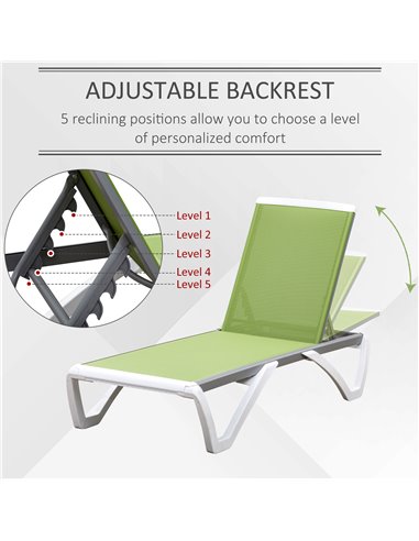 Outsunny Portable Chaise Lounge, Outdoor Sun Lounger with Adjustable Back, Texteline, Green 84B-595GN