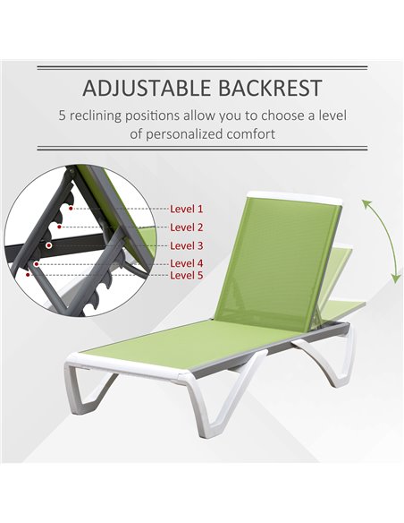 Outsunny Portable Chaise Lounge, Outdoor Sun Lounger with Adjustable Back, Texteline, Green 84B-595GN - pic 52896 | FastDaddyshop