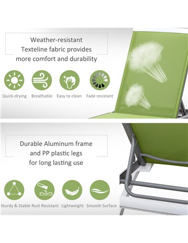 Outsunny Portable Chaise Lounge, Outdoor Sun Lounger with Adjustable Back, Texteline, Green 84B-595GN