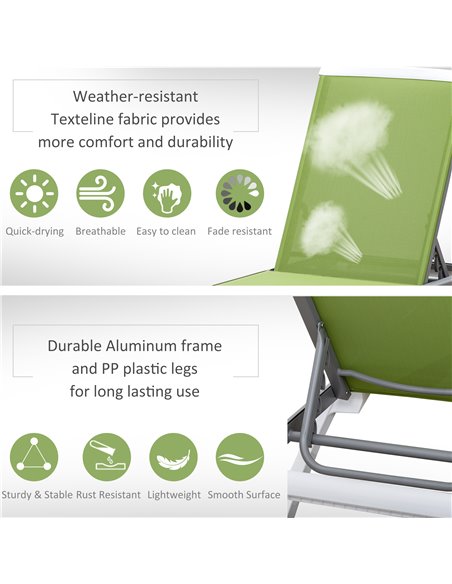 Outsunny Portable Chaise Lounge, Outdoor Sun Lounger with Adjustable Back, Texteline, Green 84B-595GN - pic 52897 | FastDaddyshop