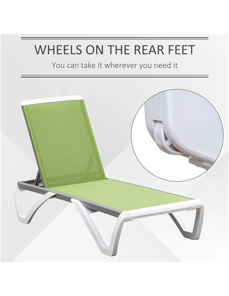 Outsunny Portable Chaise Lounge, Outdoor Sun Lounger with Adjustable Back, Texteline, Green 84B-595GN - pic 52898 | FastDaddyshop