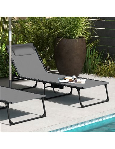 Outsunny Foldable Sun Lounger with 5-level Reclining Back, Outdoor Tanning Chair w/ Padded Seat, Outdoor Sun Lounger with Side P