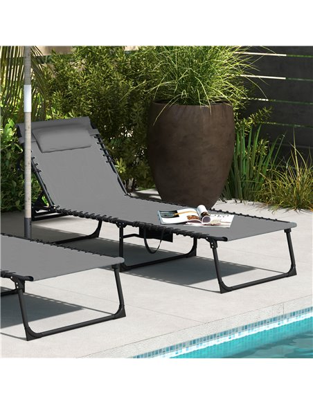 Outsunny Foldable Sun Lounger with 5-level Reclining Back, Outdoor Tanning Chair w/ Padded Seat, Outdoor Sun Lounger with Side P - pic 52912 | FastDaddyshop