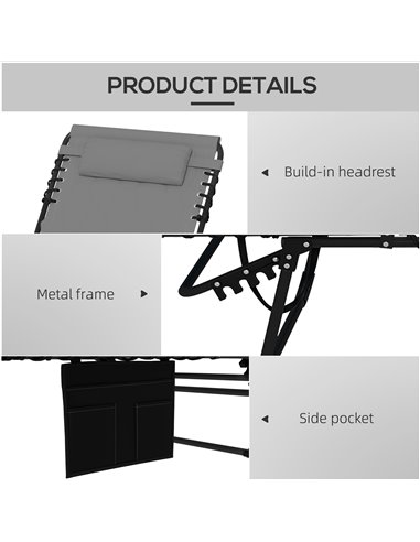 Outsunny Foldable Sun Lounger with 5-level Reclining Back, Outdoor Tanning Chair w/ Padded Seat, Outdoor Sun Lounger with Side P