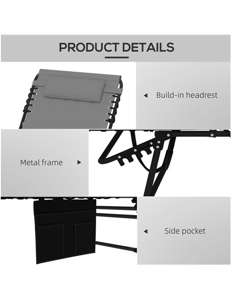 Outsunny Foldable Sun Lounger with 5-level Reclining Back, Outdoor Tanning Chair w/ Padded Seat, Outdoor Sun Lounger with Side P - pic 52915 | FastDaddyshop