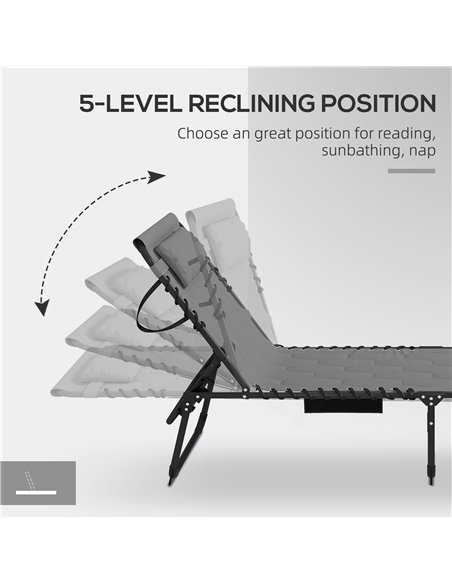 Outsunny Foldable Sun Lounger with 5-level Reclining Back, Outdoor Tanning Chair w/ Padded Seat, Outdoor Sun Lounger with Side P - pic 52916 | FastDaddyshop