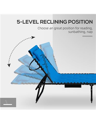 Outsunny Foldable Sun Lounger Set with 5-level Reclining Back, Outdoor Tanning Chairs w/ Padded Seat, Outdoor Sun Loungers w/ Si