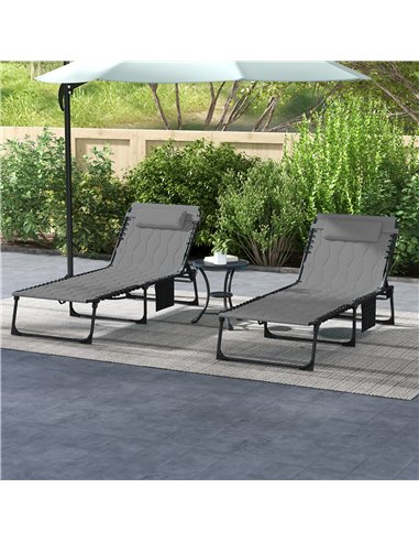 Outsunny Foldable Sun Lounger Set with 5-level Reclining Back, Grey 84G-268V71GY