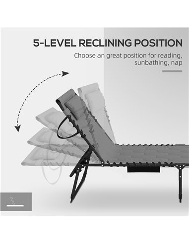 Outsunny Foldable Sun Lounger Set with 5-level Reclining Back, Outdoor Tanning Chairs w/ Padded Seat, Outdoor Sun Loungers with 
