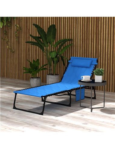 Outsunny Sun Lounger, Foldable with 5-Level Reclining Back, Padded Seat & Side Pocket, Outdoor Tanning Chair 84G-268V70BU