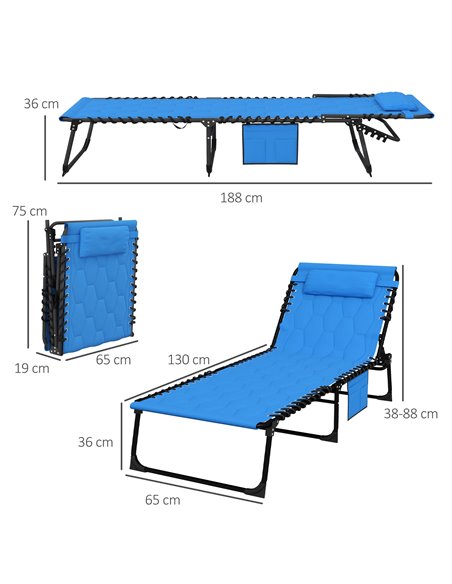 Outsunny Sun Lounger, Foldable with 5-Level Reclining Back, Padded Seat & Side Pocket, Outdoor Tanning Chair 84G-268V70BU - pic 52940 | FastDaddyshop