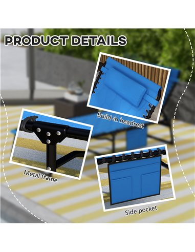Outsunny Sun Lounger, Foldable with 5-Level Reclining Back, Padded Seat & Side Pocket, Outdoor Tanning Chair 84G-268V70BU